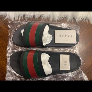 Men’s Gucci Web Rubber Slide Sandals